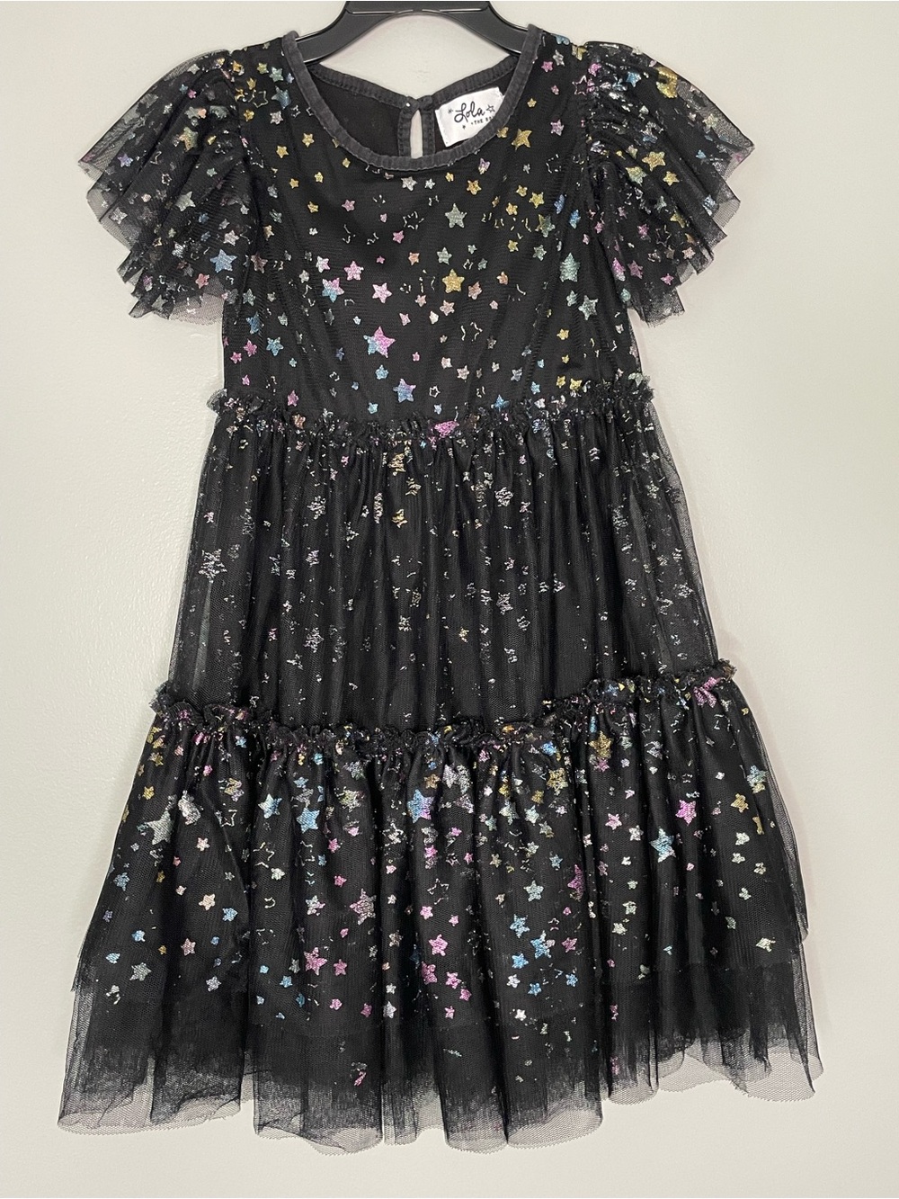 Lola + The Boys Metallic Star Print Black Tulle Dress